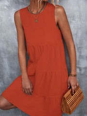 Tiered Round Neck Sleeveless Mini Tank Dress