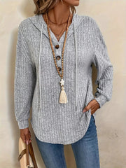 Casual Ribbed Button Detail Hoodie