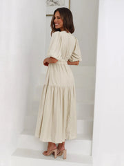 Tiered Surplice Half Sleeve Midi Dress