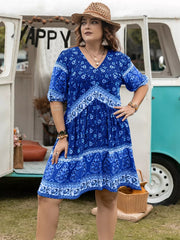 Plus Size Floral V-Neck Mini Dress