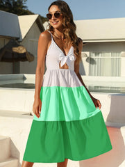Color Block Tie-Front Midi Dress