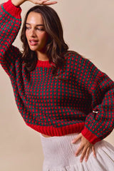SO ME Textured Two Tone Sweater