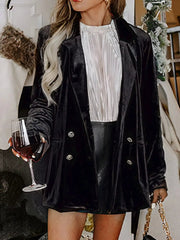 Velvet Lapel Collar Button Up Blazer