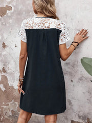 Lace Button Detail Round Neck Mini Dress