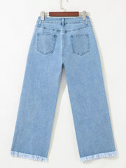 Colorful Sequin Christmas Tree Patched Raw Hem Cropped Wide Leg Jeans