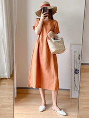 Full Size Casual Round Neck Midi Dress Plus Size