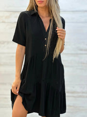 Full Size Tiered Button-Front Short Sleeve Dress Plus Size