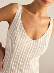 Full Size Striped Sleeveless Midi Dress Plus Size