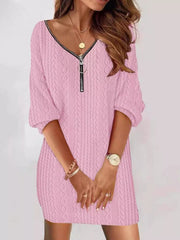 Zip Detail Textured Knit Mini Sweater