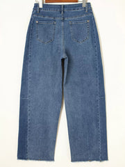 Stitched Raw Hem Wide Leg Loose Jeans