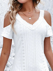 Cold Shoulder Short Sleeve Eyelet Mini Dress