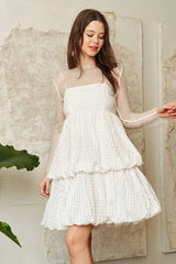 Davi & Dani Checker Print Side Pockets Textured Mini Dress