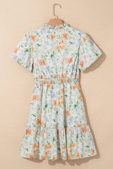 Frill Notched Puff Sleeve Dress