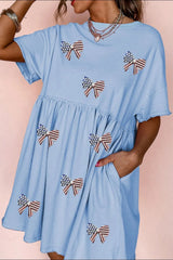 American Flag Bow Print Casual Dress