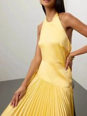 Pleated Halter Neck Maxi Dress
