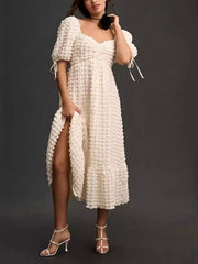 Textured Sweetheart Neck Short Sleeve Dress