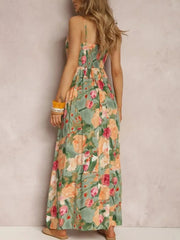 Floral Print Surplice Spaghetti Strap Maxi Dress