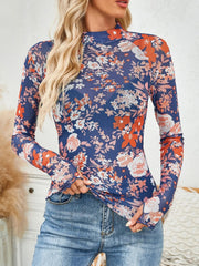 Floral Mock Neck Long Sleeve Top