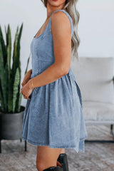V-Back Bow Tie Denim Skater Dress