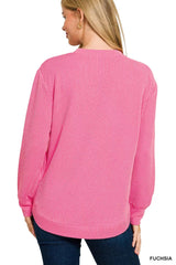 Zenana Full Size Raised Rib Round Neck Long Sleeve Top Plus Size