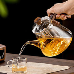 Borosilicate Glass Teapot with Wooden Handle – 900ml Capacity for Loose-Leaf and Herbal Tea