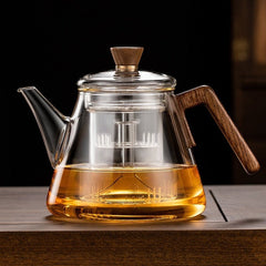 Borosilicate Glass Teapot with Wooden Handle – 900ml Capacity for Loose-Leaf and Herbal Tea