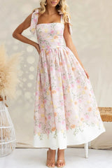 Printed Tie Shoulder Midi Cami Dress