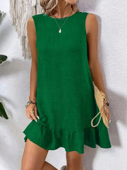 Ruffled Hem Round Neck Sleeveless Dress