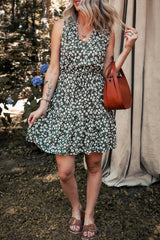 Boho Floral Print V Neck Tunic Sleeveless Dress