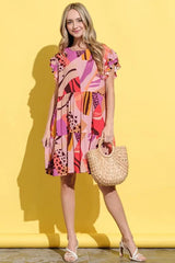 And The Why Printed Double Ruffles Sleeve Dress