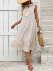 Tie Neck Sleeveless Ruffled Hem Dress