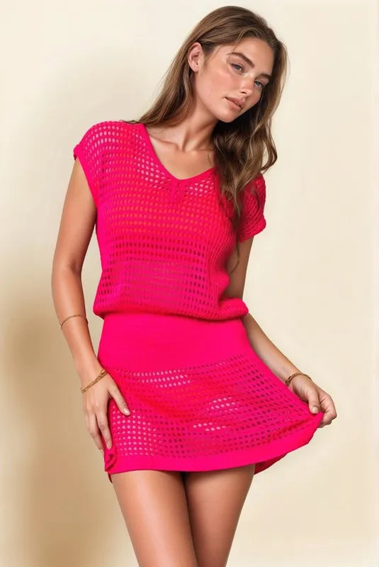 Davi & Dani Sleeveless V Neck Mesh Knit Cover Up Dress