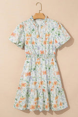 Frill Notched Puff Sleeve Dress