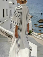 Full Size Striped Button-Front Maxi Shirt Dress Plus Size