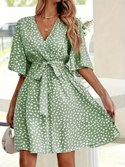 Printed Surplice Tie Waist Dress