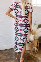 Aztec Print V-Neck Midi Dress