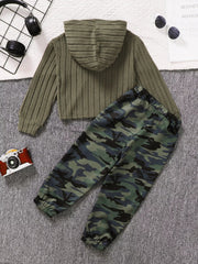 Children's Ribbed Long Sleeve Hoodie and Pants Set