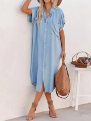 Button Down Denim Midi Shirt Dress