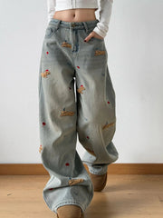 Embroidered Wide Leg Jeans