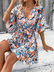 Printed Surplice Half Sleeve Dress