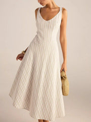Full Size Striped Sleeveless Midi Dress Plus Size