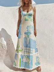 Tied Back Printed Maxi Dress