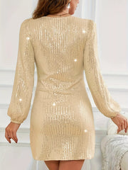 Sequin V-Neck Long Sleeve Dress