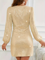 Sequin V-Neck Long Sleeve Dress