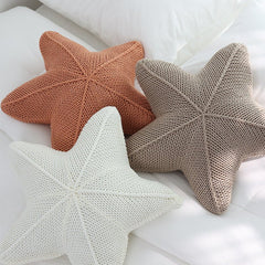 Caspian Knit Pillow – 20x20 Plush Star-Shaped Cushion in Earthy Tones