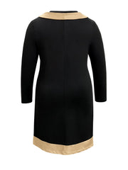 Plus Size Contrast Trim Drawstring Long Sleeve Mini Dress