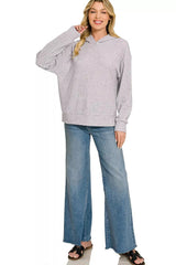 Zenana Brushed Ribbed Hacci Hoodie Pullover
