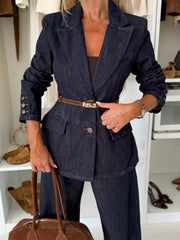 Single-Breasted Washed Denim Blazer