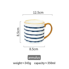 Ceramic Coffee Mug with Bold Blue and White Design – 350ml Pottery Mug, Dishwasher Safe, Artistic Accent
