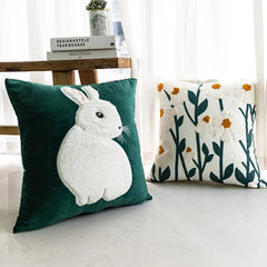 Cozy Cotton-Poly Blend Pillow with Spring Floral Embroidery – 45x45cm Decorative Cushion